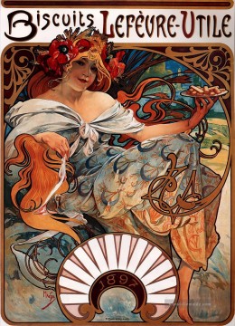 Alphonse Mucha Werke - Biscuits LefevreUtile 1896 Litho Tschechisch Jugendstil Alphonse Mucha